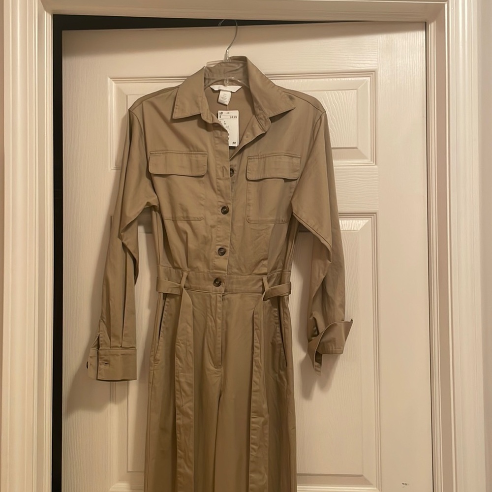 H&M tan one piece long sleeve jumpsuit